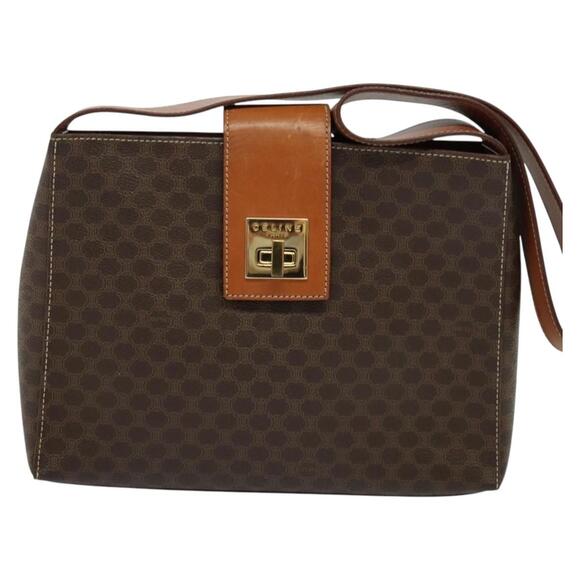 CELINE Macadam Canvas Shoulder Bag Pvc Leather Brown Gold - Picture 2 of 13